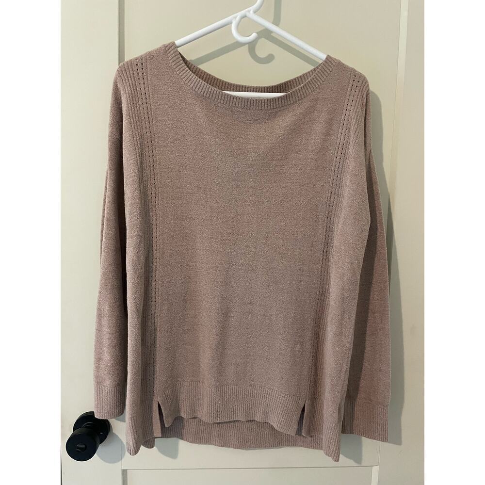 Women’s Medium Barefoot Dreams Comfy Chic Ultra Lite Beige Long Sleeve Pullover